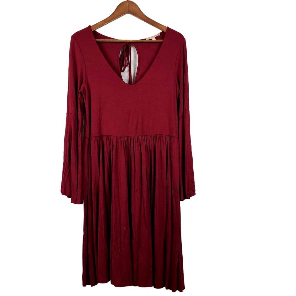 Gibson Latimer V Neck Key Back Cutout Bell Sleeve Burgundy - S